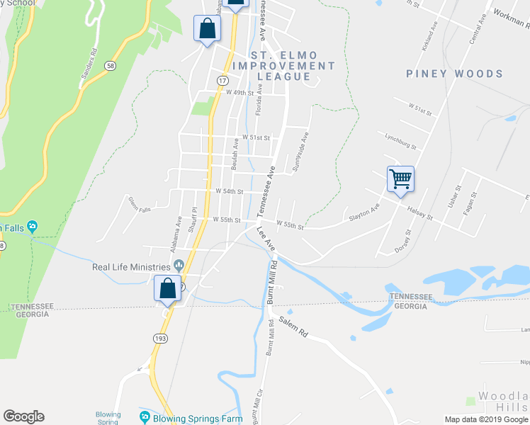 map of restaurants, bars, coffee shops, grocery stores, and more near 5410 Tennessee Avenue in Chattanooga