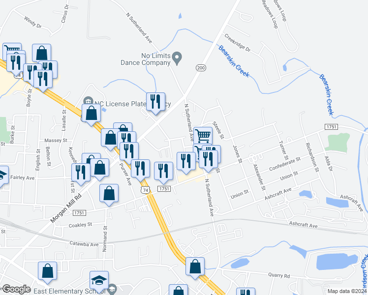 map of restaurants, bars, coffee shops, grocery stores, and more near 698 McArthur Circle in Monroe