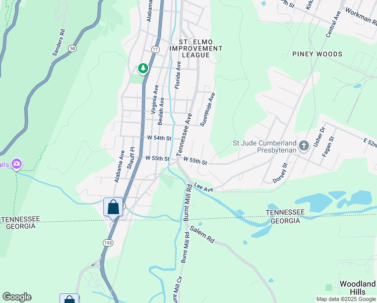 map of restaurants, bars, coffee shops, grocery stores, and more near 5407 Ansley Drive in Chattanooga
