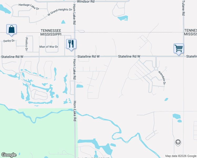 map of restaurants, bars, coffee shops, grocery stores, and more near 8784 Rolling Wagon Drive in Southaven