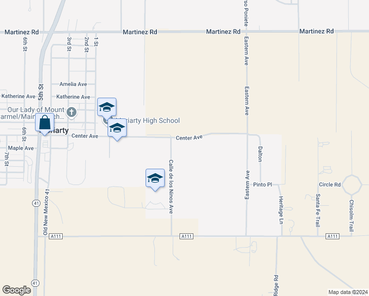 map of restaurants, bars, coffee shops, grocery stores, and more near Center Avenue in Moriarty