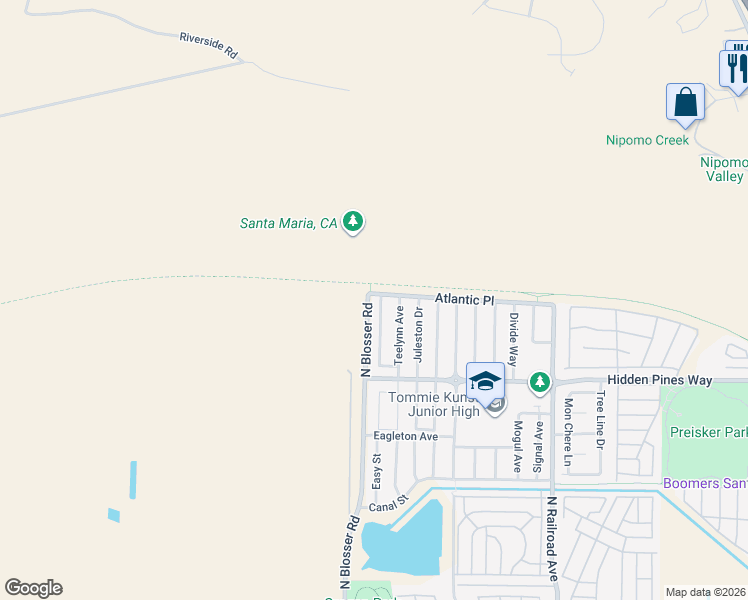 map of restaurants, bars, coffee shops, grocery stores, and more near 2464 Darbeton Avenue in Santa Maria