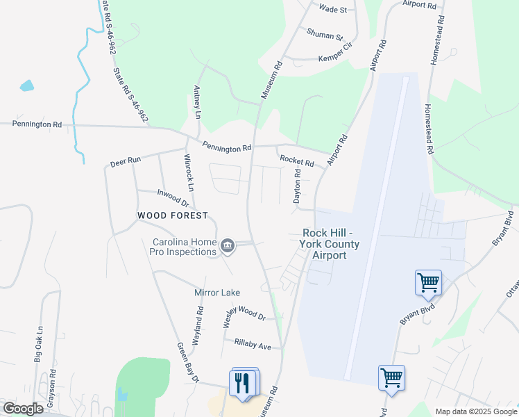 map of restaurants, bars, coffee shops, grocery stores, and more near 4050 Woodleigh Drive in Rock Hill