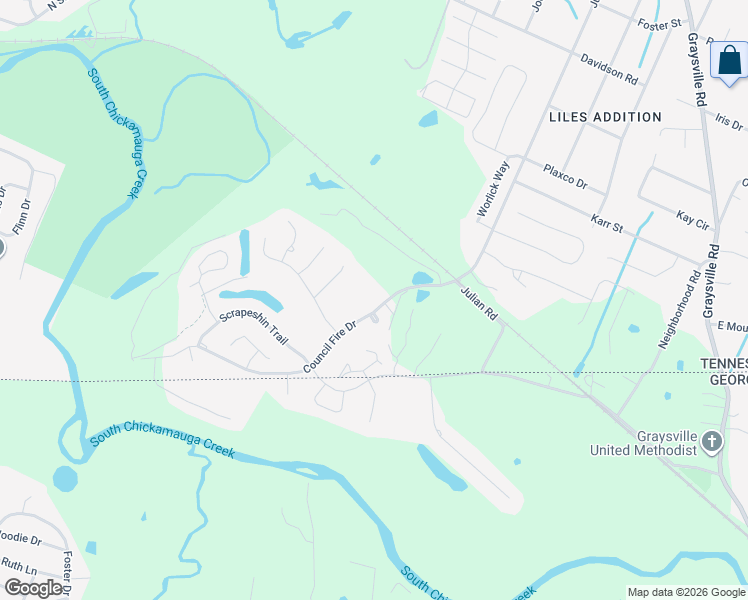 map of restaurants, bars, coffee shops, grocery stores, and more near 515 Council Fire Drive in Chattanooga