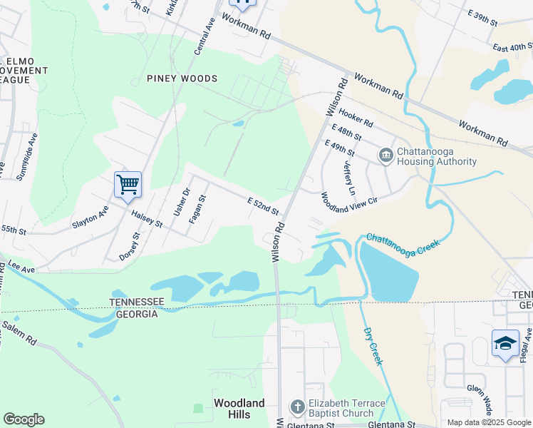 map of restaurants, bars, coffee shops, grocery stores, and more near 608 East 52nd Street in Chattanooga