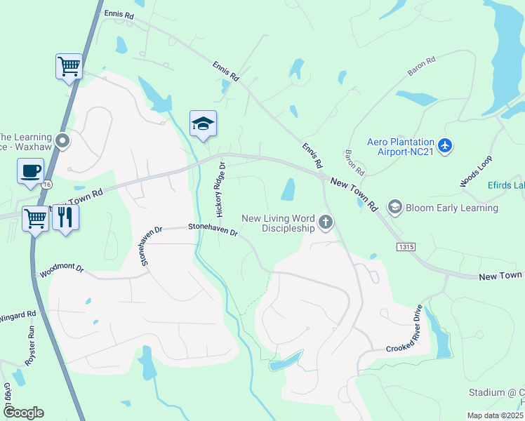 map of restaurants, bars, coffee shops, grocery stores, and more near 7603 Westmont Way in Waxhaw
