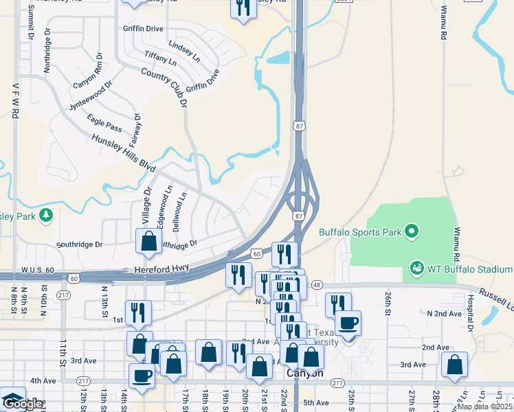 map of restaurants, bars, coffee shops, grocery stores, and more near 10 Cottonwood Lane in Canyon