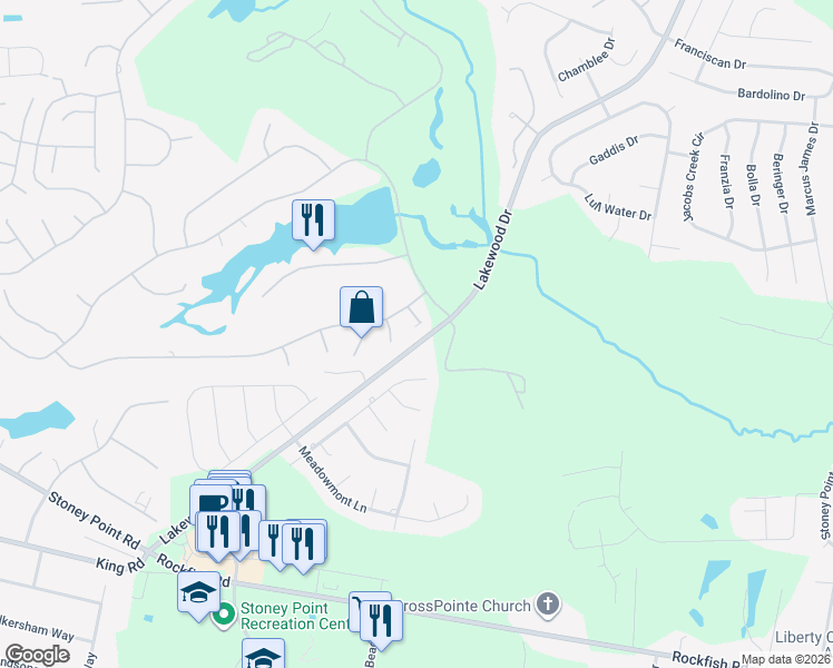 map of restaurants, bars, coffee shops, grocery stores, and more near 3030 Wetherby Court in Fayetteville
