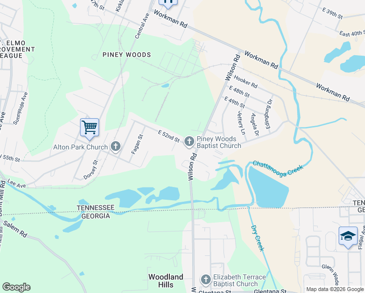 map of restaurants, bars, coffee shops, grocery stores, and more near 608 East 52nd Street in Chattanooga