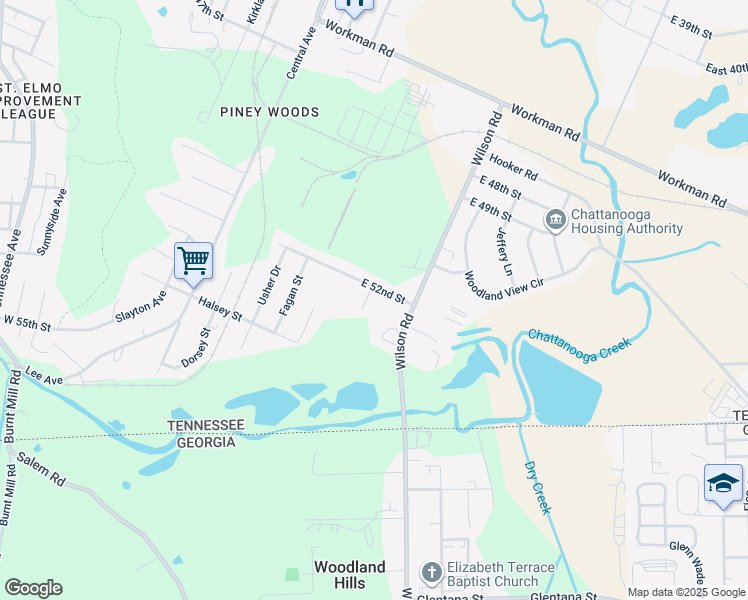 map of restaurants, bars, coffee shops, grocery stores, and more near 608 East 52nd Street in Chattanooga