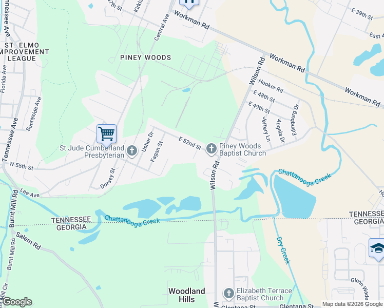 map of restaurants, bars, coffee shops, grocery stores, and more near 5209 Tanner Street in Chattanooga