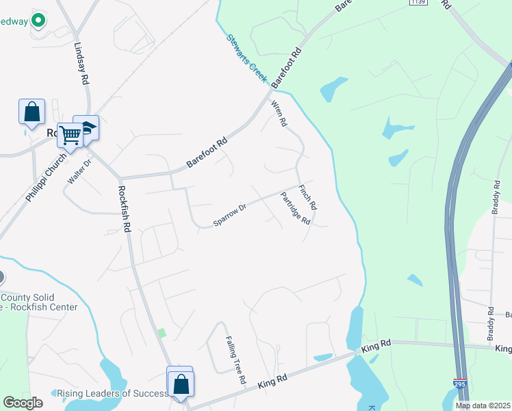 map of restaurants, bars, coffee shops, grocery stores, and more near 322 Sparrow Drive in Fayetteville
