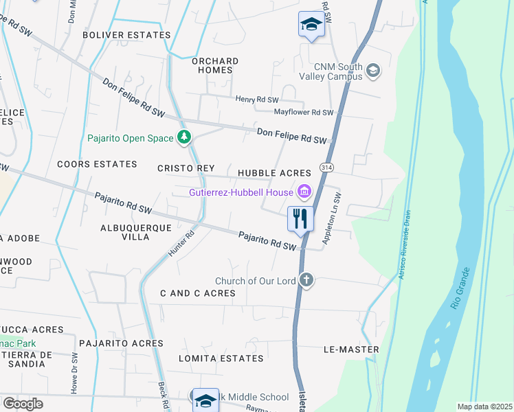 map of restaurants, bars, coffee shops, grocery stores, and more near 6015 Hubbell Circle Southwest in Albuquerque