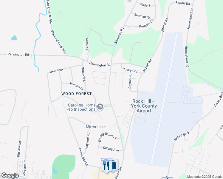 map of restaurants, bars, coffee shops, grocery stores, and more near 4050 Woodleigh Drive in Rock Hill
