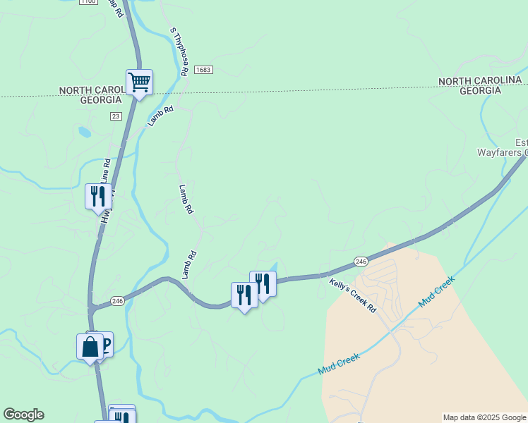 map of restaurants, bars, coffee shops, grocery stores, and more near 521 Chalet Village Drive in Dillard