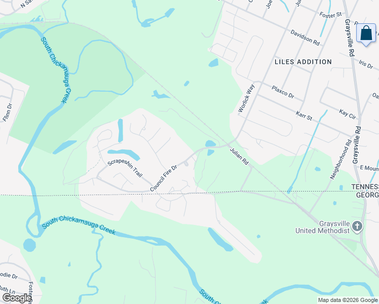 map of restaurants, bars, coffee shops, grocery stores, and more near 515 Council Fire Drive in Chattanooga