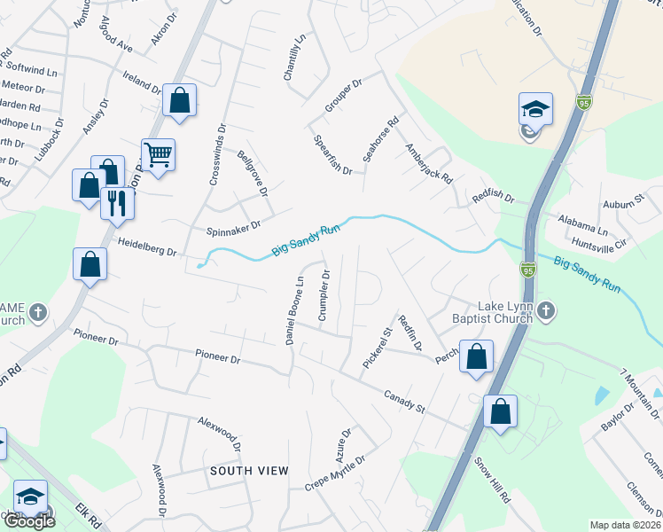 map of restaurants, bars, coffee shops, grocery stores, and more near 2507 Crumpler Drive in Hope Mills