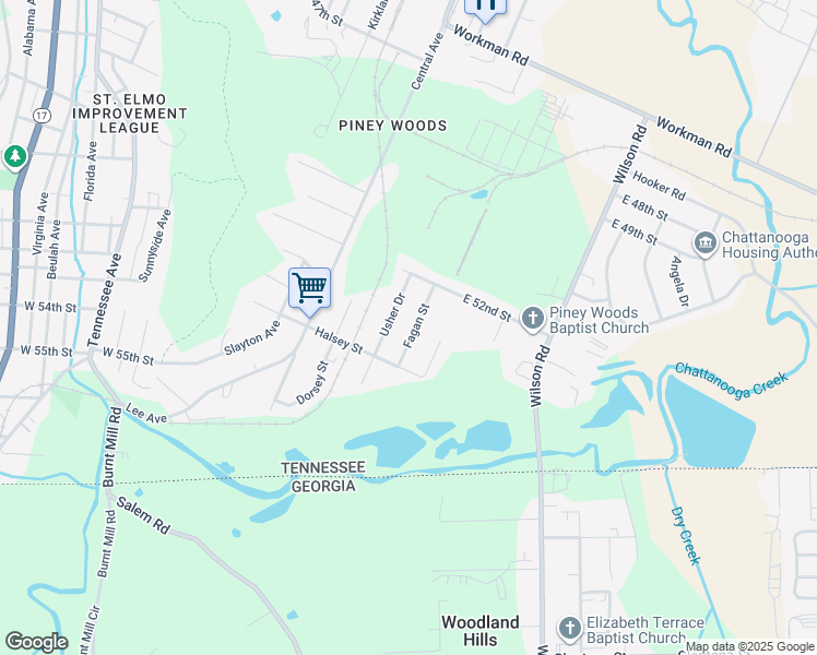 map of restaurants, bars, coffee shops, grocery stores, and more near 5229 Fagan Street in Chattanooga