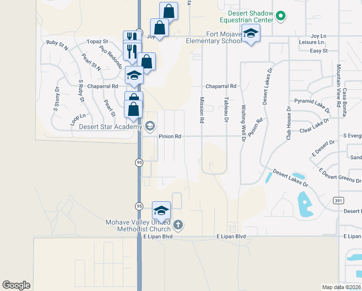 map of restaurants, bars, coffee shops, grocery stores, and more near 5762 Ruth Drive in Fort Mohave