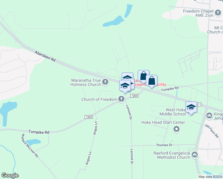 map of restaurants, bars, coffee shops, grocery stores, and more near in Raeford