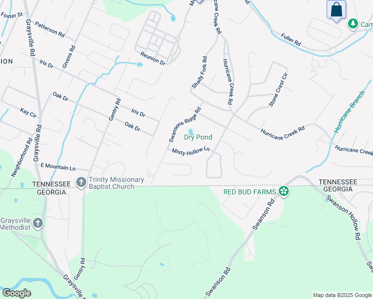 map of restaurants, bars, coffee shops, grocery stores, and more near 8707 Misty Hollow Lane in Chattanooga