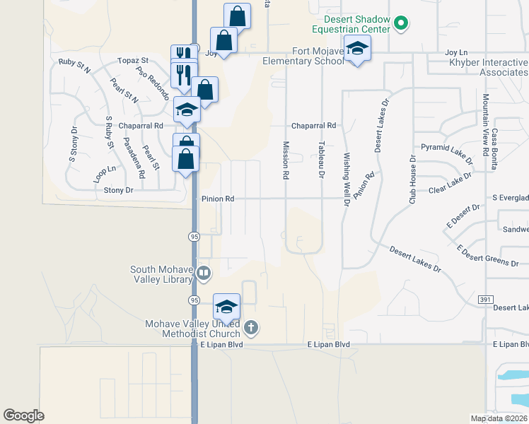 map of restaurants, bars, coffee shops, grocery stores, and more near 5762 Ruth Drive in Fort Mohave