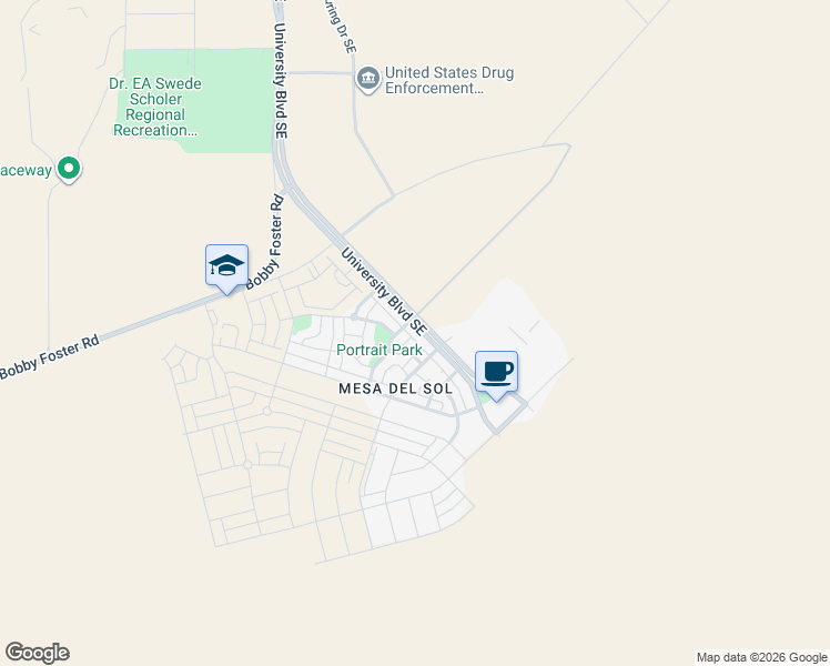 map of restaurants, bars, coffee shops, grocery stores, and more near 5667 University Boulevard Southeast in Albuquerque