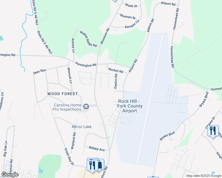 map of restaurants, bars, coffee shops, grocery stores, and more near 6037 Featherstone Court in Rock Hill