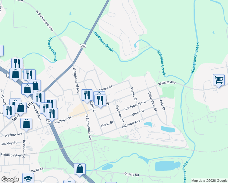 map of restaurants, bars, coffee shops, grocery stores, and more near 1931 Bass Creek Court in Monroe