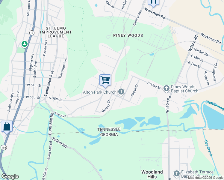 map of restaurants, bars, coffee shops, grocery stores, and more near 5239 Dorsey Street in Chattanooga