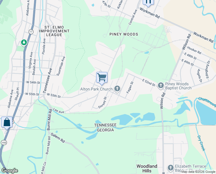 map of restaurants, bars, coffee shops, grocery stores, and more near 5239 Dorsey Street in Chattanooga
