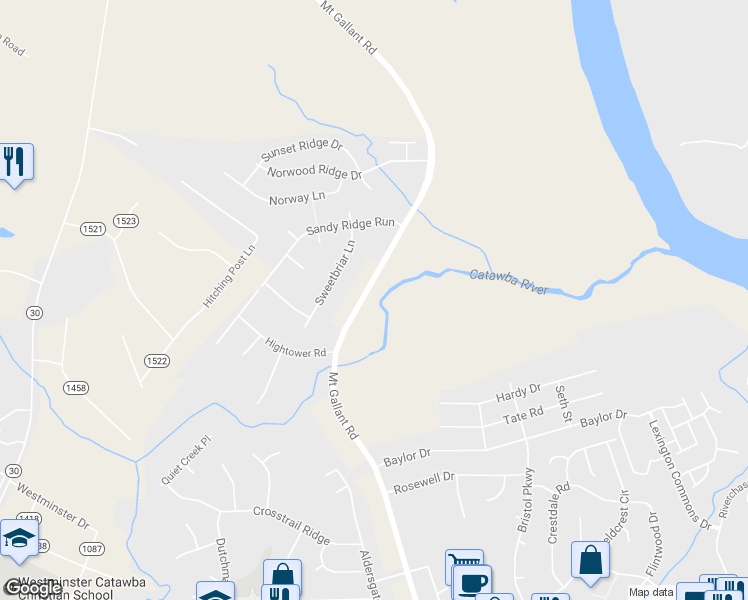 map of restaurants, bars, coffee shops, grocery stores, and more near 2358 Mount Gallant Road in Rock Hill