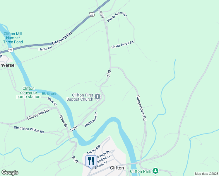 map of restaurants, bars, coffee shops, grocery stores, and more near 465 Cowpens Clifton Road in Spartanburg