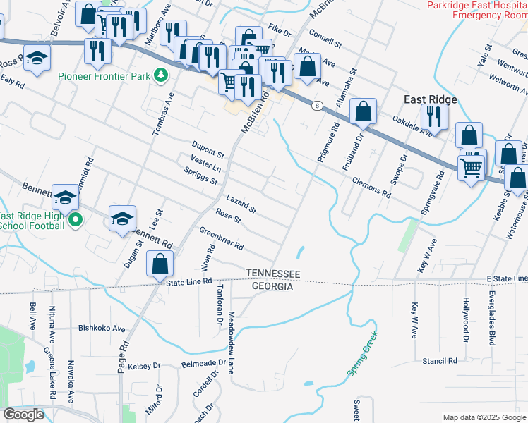 map of restaurants, bars, coffee shops, grocery stores, and more near 5341 Lazard Street in Chattanooga