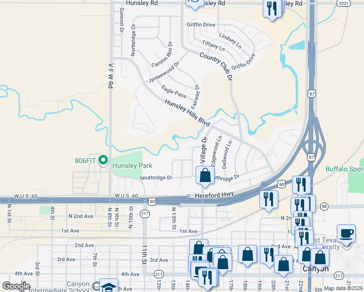map of restaurants, bars, coffee shops, grocery stores, and more near 24 Greenwood Cir in Canyon