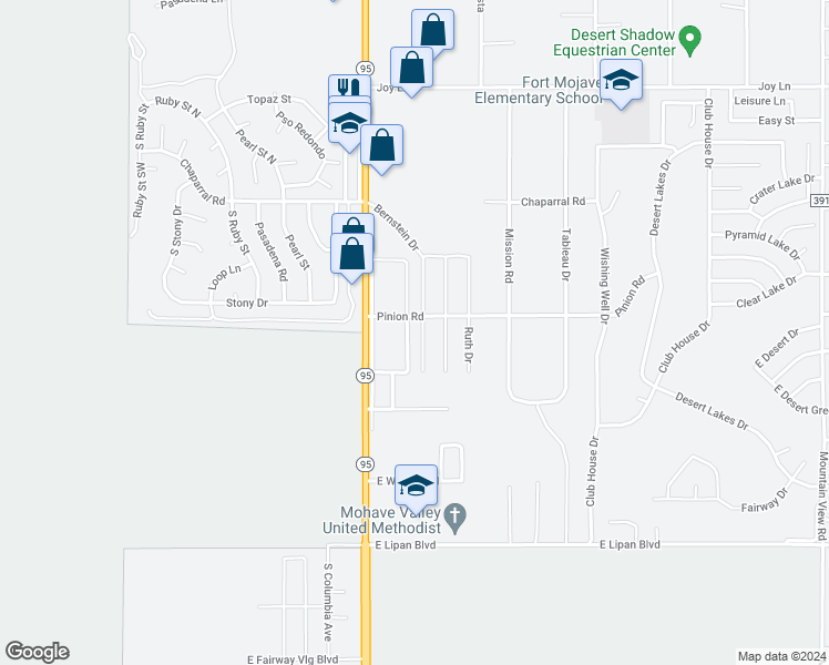 map of restaurants, bars, coffee shops, grocery stores, and more near 5768 Bernstein Drive in Fort Mohave
