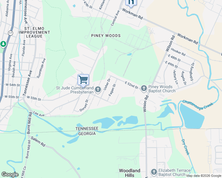 map of restaurants, bars, coffee shops, grocery stores, and more near 5229 Fagan Street in Chattanooga