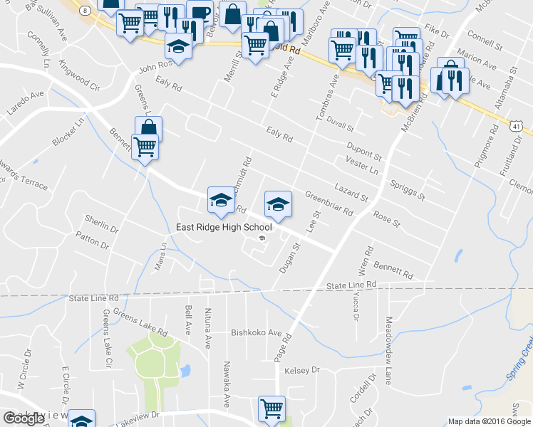 map of restaurants, bars, coffee shops, grocery stores, and more near 4319 Bennett Road in Chattanooga
