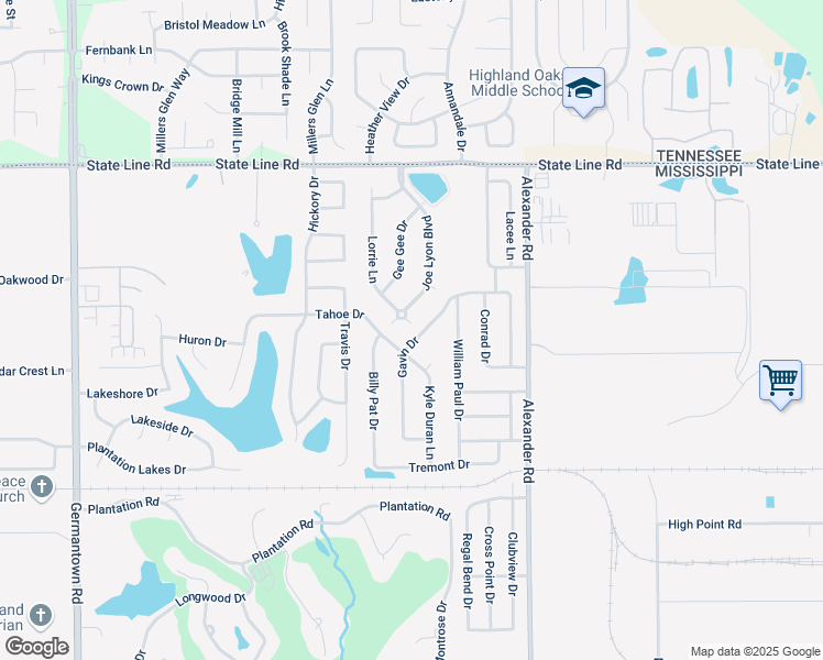 map of restaurants, bars, coffee shops, grocery stores, and more near 9143 Gavin Drive in Olive Branch