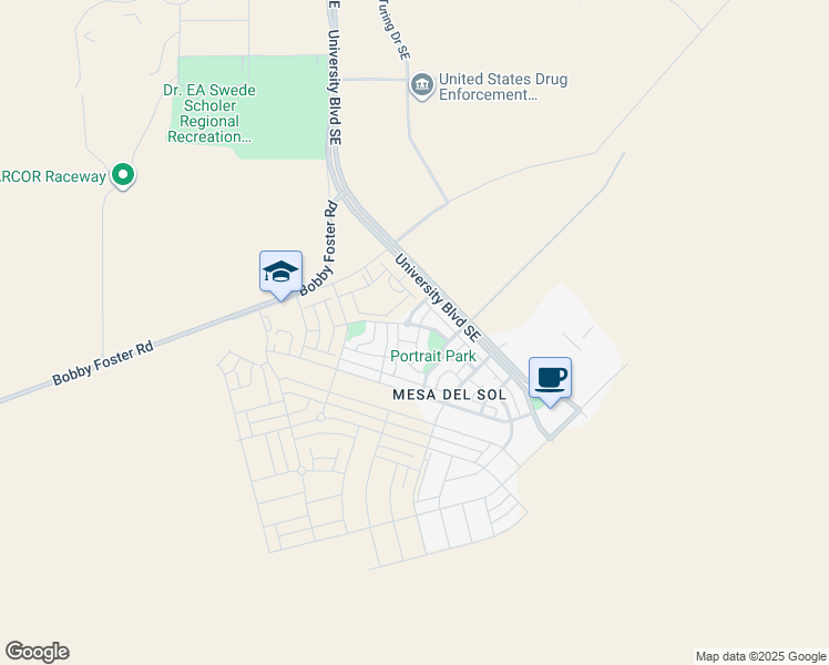 map of restaurants, bars, coffee shops, grocery stores, and more near 2340 Penn Avenue Southeast in Albuquerque