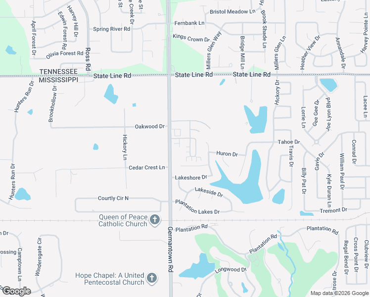 map of restaurants, bars, coffee shops, grocery stores, and more near 8855 Glen Crossing in Olive Branch