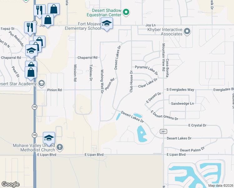 map of restaurants, bars, coffee shops, grocery stores, and more near 5752 Desert Lakes Drive in Bullhead City