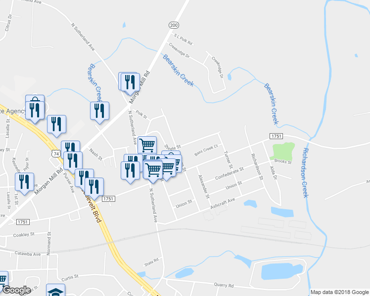 map of restaurants, bars, coffee shops, grocery stores, and more near 1900 Steele Street in Monroe
