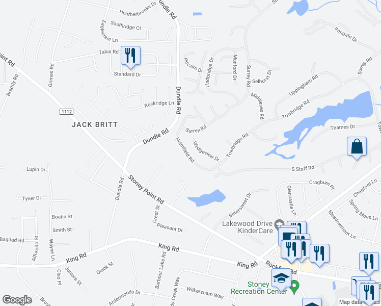 map of restaurants, bars, coffee shops, grocery stores, and more near 7133 Holmfield Road in Fayetteville