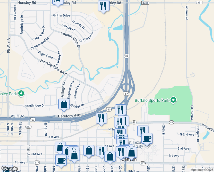 map of restaurants, bars, coffee shops, grocery stores, and more near 8 Cottonwood Lane in Canyon