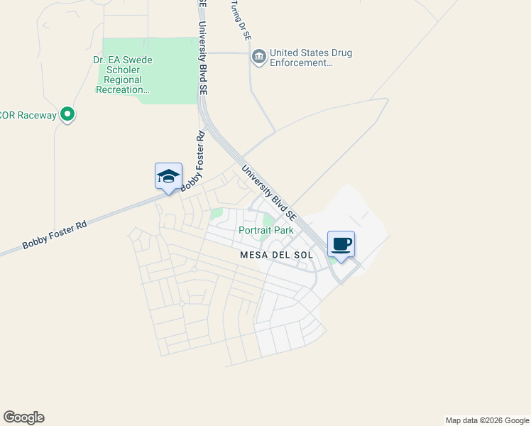 map of restaurants, bars, coffee shops, grocery stores, and more near 2312 Penn Avenue Southeast in Albuquerque