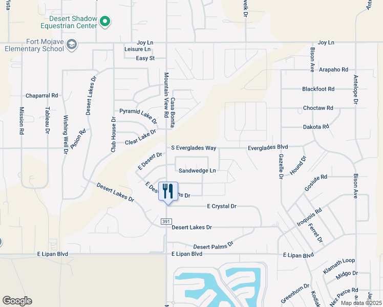 map of restaurants, bars, coffee shops, grocery stores, and more near 2078 Sandtrap Lane in Fort Mohave