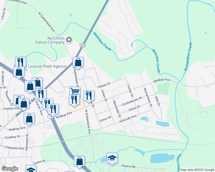 map of restaurants, bars, coffee shops, grocery stores, and more near 1902 Steele Street in Monroe