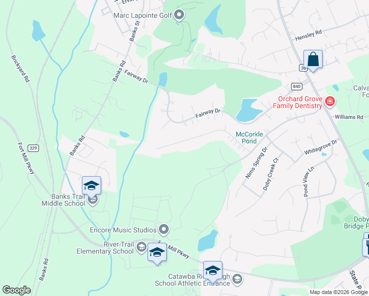 map of restaurants, bars, coffee shops, grocery stores, and more near 129 Spring Branch Road in Fort Mill