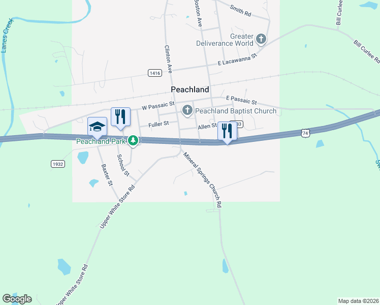 map of restaurants, bars, coffee shops, grocery stores, and more near 59 Lower White Store Road in Peachland